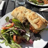Onion bhaji sandwich at The Town Hall in Hebden Bridge