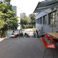Outside seating in the back at Markthalle in Basel