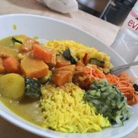 Vegan curry at the Caribbean House at Markthalle in Basel
