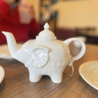 Adorable tea pot with Jasmine tea   at Thai Elephant of Morro Bay in Morro Bay