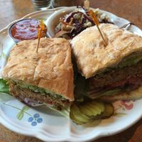 Veggie Royale (veggie burger) with slaw at Bouldin Creek Cafe in Austin