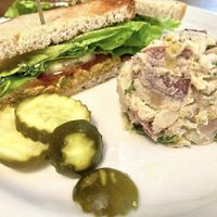 Scott’s chickpea chick’n salad sandwich   at Bouldin Creek Cafe in Austin