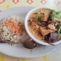 Massaman Jackfruit Curry with added tofu at Bouldin Creek Cafe in Austin