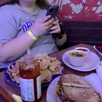 Sandwich with my nonvegan friend who had chips and queso  at Bouldin Creek Cafe in Austin