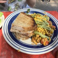 Seasonal scramble (pesto/Mediterranean I think?)  at Bouldin Creek Cafe in Austin