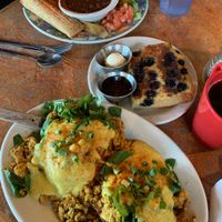 Vegan Renedict and blueberry corn bread  at Bouldin Creek Cafe in Austin