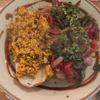 Vegan scrambled tufo at Nudie Foodie in Athens