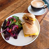 Sausage and cheese panini at Scoff's Coffee House in Coleford