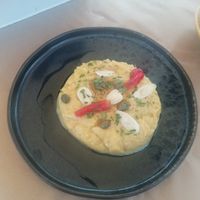 Fava with capers, spring onions, pickled red pepper at Τo Ρaxati in Kefalonia