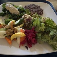 The sauces on the greens and steamed veggies were sooooo good  at Casa de Luz in Austin