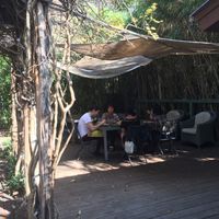 This gives an idea of the outdoor seating at Casa de Luz in Austin