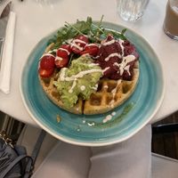 savory chia waffles  at Leafwild Café in West London