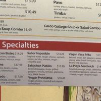 Vegan menu  at Cafecito - Loop in Chicago