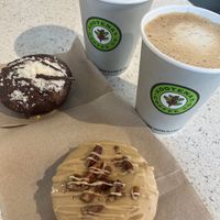 Maple walnut and chocolate mocha donuts with coffees    at Jaide & Joel's Baking Co. in Kelowna