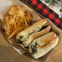 Artichoke and broccolini sandwich with chips  at Eola General in Orlando