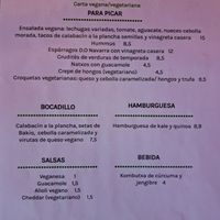 Carta vegetariana/vegana at Restaurante Birjilanda Taberna in Bakio