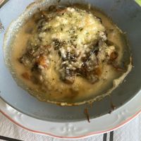 The vegan moussaka that we got after they had given us one with the cow cheese   at Daneku Ecológico in Benalmadena