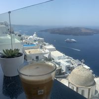 iced coffee with a view  at Nektar Lounge in Santorini