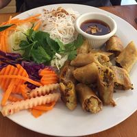 Spring rolls with rice noodles, salad and mild chilli dressing at Pumpernickel Coffee Shop in Dumfries