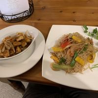 Fried Tofu in tamarind sauce with fried rice noodles. #Veganuary at Pumpernickel Coffee Shop in Dumfries