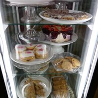 Cake cabinet. 2/3+ vegan options at Pumpernickel Coffee Shop in Dumfries
