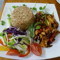 Hot chilli fried tofu with fried rice. at Pumpernickel Coffee Shop in Dumfries