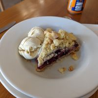 Berry crumble and ice cream, was absolutely delicious at Pumpernickel Coffee Shop in Dumfries