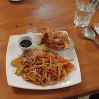 Fried dumplings and noodles at Pumpernickel Coffee Shop in Dumfries