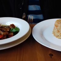 Tofu dish with rice at Pumpernickel Coffee Shop in Dumfries