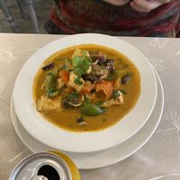 Tofu and mushroom curry served with rice   at Pumpernickel Coffee Shop in Dumfries