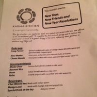 January 2014 Menu at Karma Kitchen in Washington