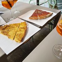 Chickpea crust, pizza and tomato with oregano. Delicious.  at La Cranceria in Florence