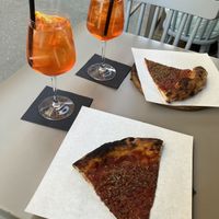 Marinara pizza and Aperol spritze  at La Cranceria in Florence