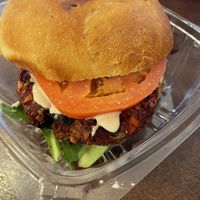 Black bean burger   at Open Door Tea in Stratford