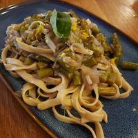 Tacconi with asparagus, onion, garlic & lemon zest. at Bell Pesto Cafè in Dublin