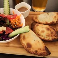 Vegan empenadas and salad at Klara Food Court in Basel