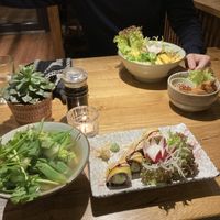Ramen on the left, Maki in the front, running chicken on the right hand   at Udum in Cologne