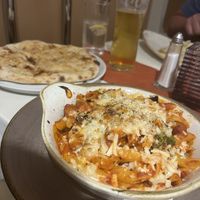 Aubergine pasta al forne & garlic bread  at Il Tricolore in Ramsgate