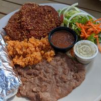 Milanesa plate, ONE OF THE BEST THINGS EVER imo (: at Mr. Natural - East Cesar in Austin