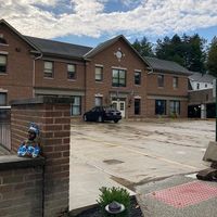 Upper parking deck near the patio and elevator  at Batuqui on the Falls in Chagrin Falls