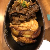 Eggplant, beans, rice, plantains  at Baobab Fare in Detroit