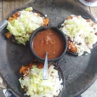 Sopesitos con tinga de setas at Luvina Vegan Bar in Mexico City