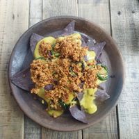 Nachos con chorizo at Luvina Vegan Bar in Mexico City