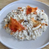 Risotto: Tomatenchips, Lemon, Karotte, Aubergiene at Aquafaba in Mendrisio