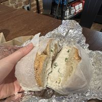 Sesame bagel with tofu scallion cream cheese  at Court Street Bagels in Brooklyn