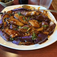 Braised eggplant with basil  at Dumpling House in Cambridge