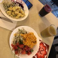 Our salad plates and juices   at Zloty Osiol in Katowice