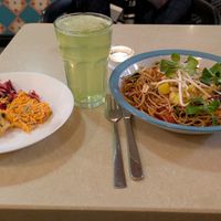 noodles, salad mix, parsley-flavored lemonade at Zloty Osiol in Katowice