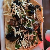 GF Vegan Wild Mushroom Flatbread - soooooo much flavor...textures are perfect...I will order this again! at Zisters in Elm Grove