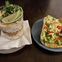 Corn in a cup & vegan tostada de guacamole  at La Taquería in Belfast
